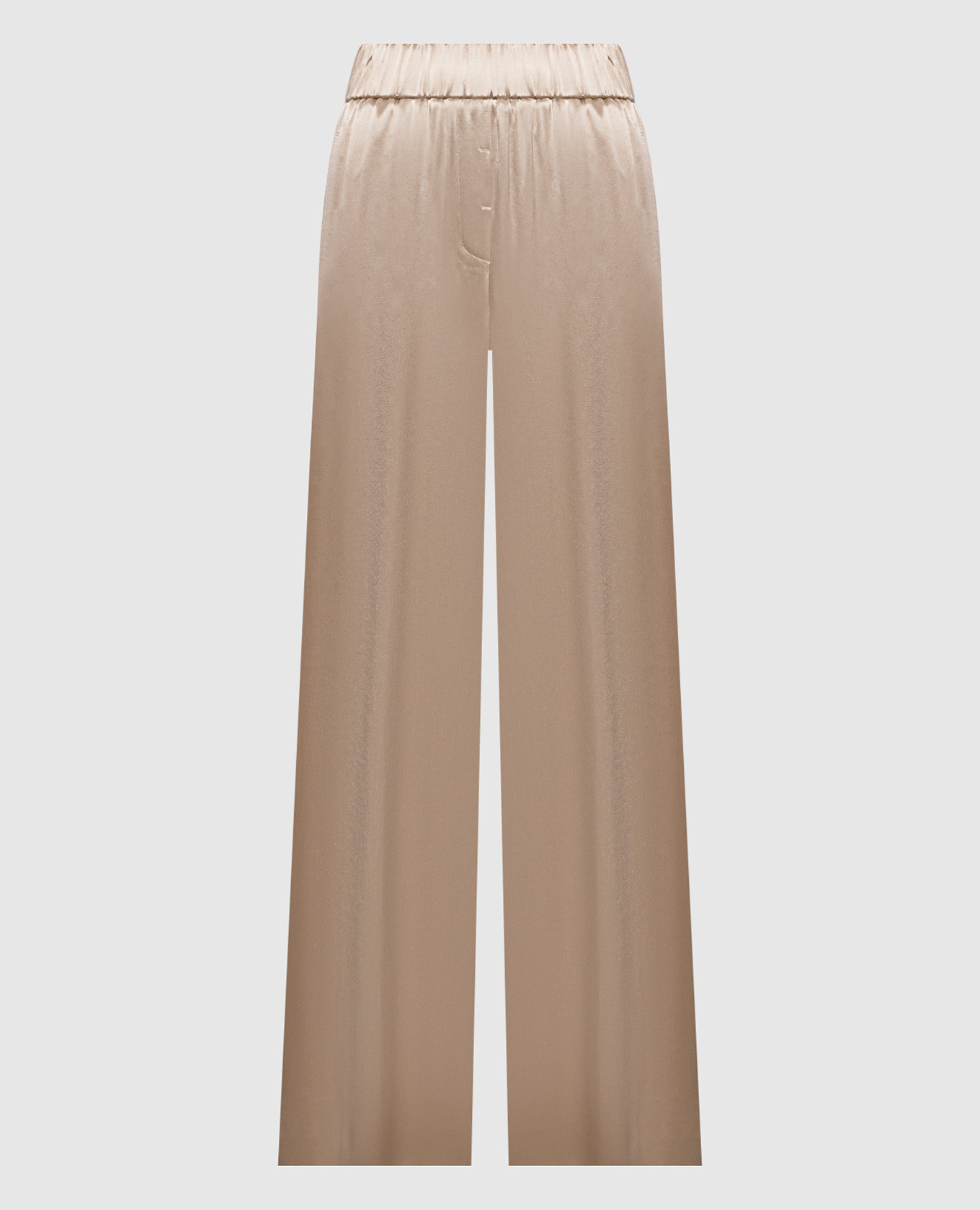Beige straight-leg trousers with shiny texture