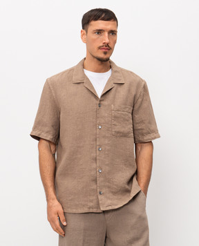 Peserico Brown linen short-sleeved shirt R56049T002494