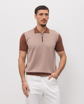Enrico Mandelli Brown polo shirt with patterned silk 1K024A5703