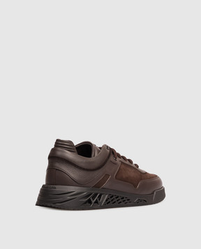 Stefano Ricci Brown leather sneakers with monogram logo UR78G6710WYSNMN