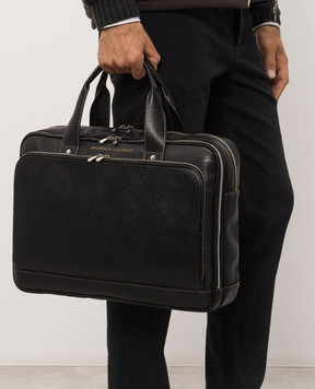 Brunello Cucinelli Black leather briefcase with logo print MBZIBU391