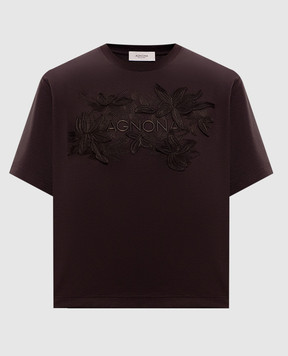 Agnona Brown T-shirt with embroidered logo TT1109LY2050