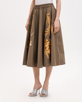 La DoubleJ Khaki skirt with floral embroidery SKI0194COT089SOLID
