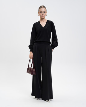 Twinset Black wool pullover with lace 252TT3440