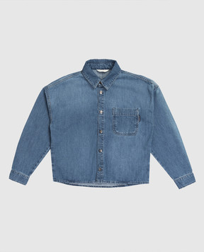 Palm Angels Children's blue denim shirt with logo print PBYD006S26DEN001