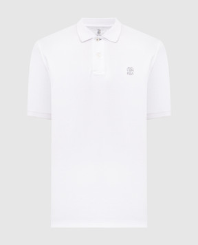 Brunello Cucinelli White polo shirt with embroidered emblem M0B139779G