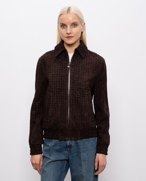 Babe Pay Pls Brown suede jacket with braiding 2402BOTBOTTEGA