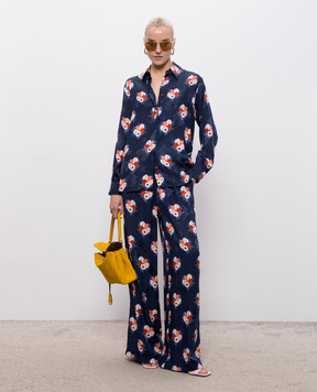 Fendi Blue silk pants with floral print FR6494AW9H