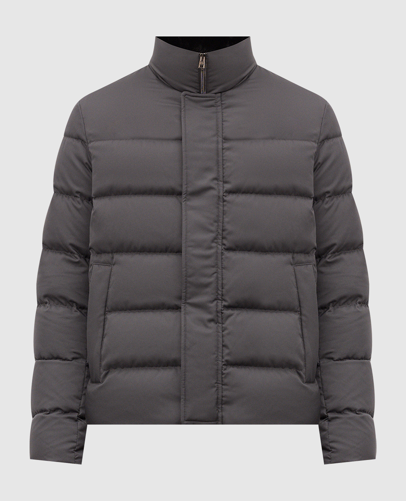 Grey quilted down jacket with collar