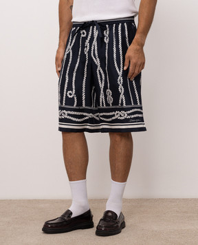 Dolce&Gabbana Navy blue silk shorts with branded print GV37ATHI143