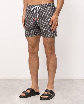ISAIA Grey swim shorts with branded print COSI19BW278