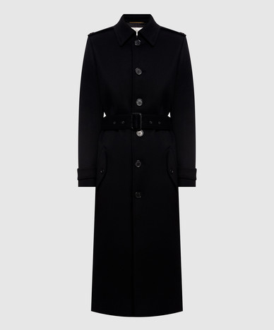 Black wool coat with belt