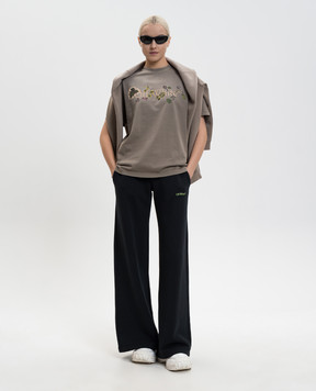 Off-White Brown T-shirt with Bookish Leaves print 2AA089S26JER003