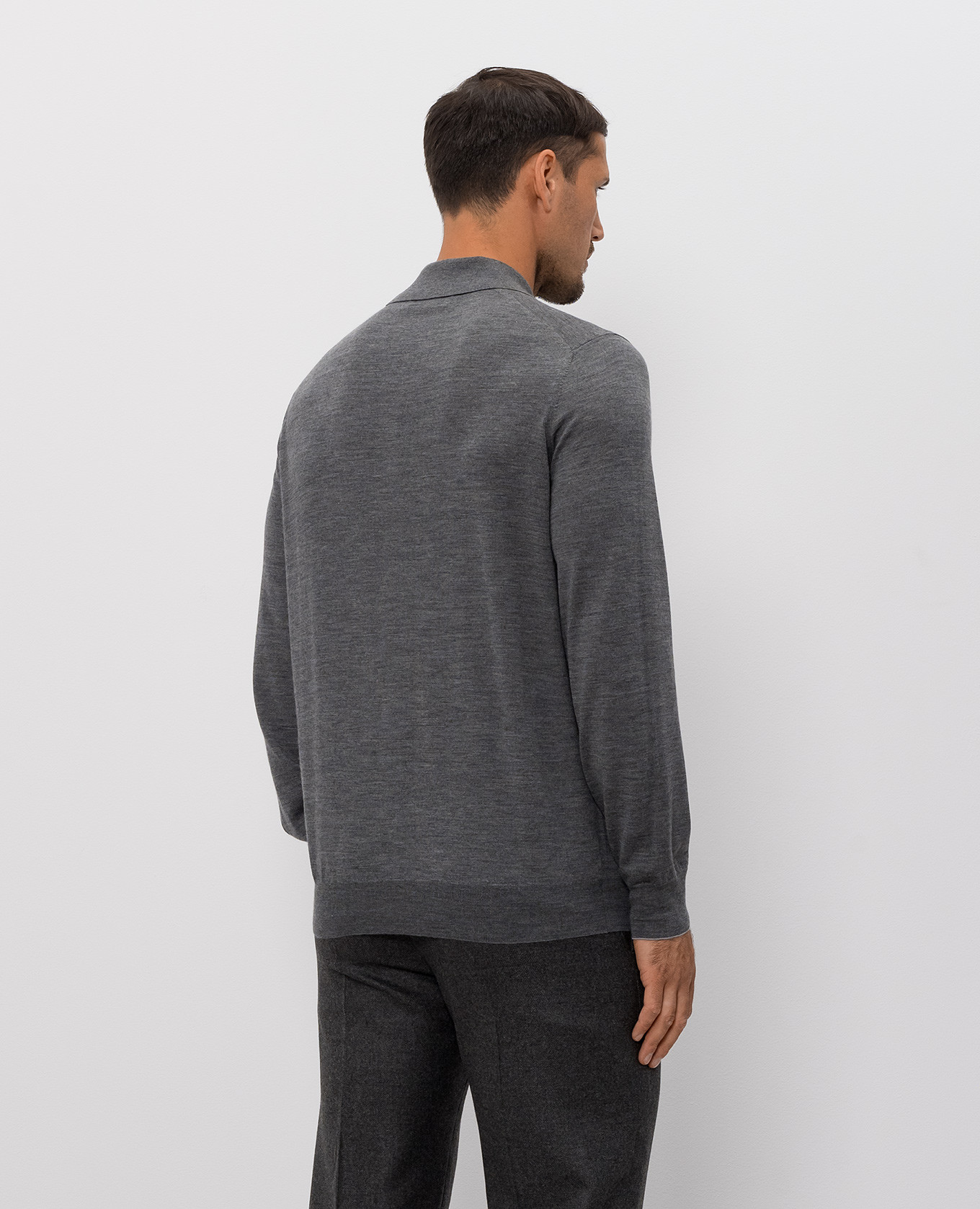 Melange grey wool and cashmere polo shirt Brunello Cucinelli 4