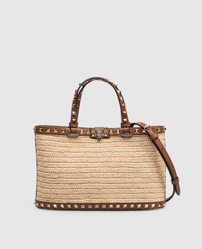 Valentino Beige Rockstud raffia tote bag 8W2B0S20UEN