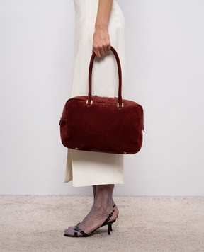 Christian Villa Burgundy suede tote bag with logo 06236TE