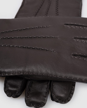 Trussardi Brown leather gloves with emblem E302X000003NMG001L40