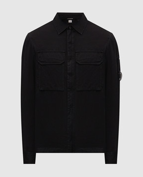 C.P. Company Black zip-up shirt with logo patch MOS156A110143G