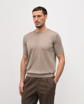 Enrico Mandelli Beige cashmere, silk and hemp t-shirt 3K004A6025