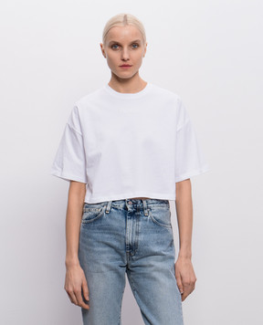 Balmain White cropped T-shirt with embroidered logo GF0EE145BD10